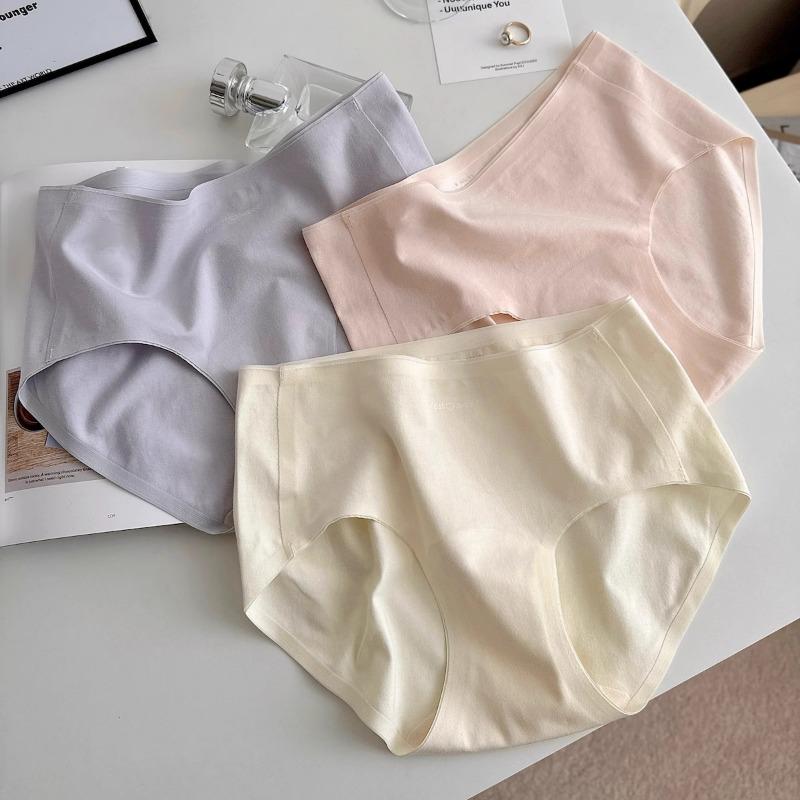 Women Mid Waist Pure Cotton Seamless Antibacterial Breathable Solid Panties
