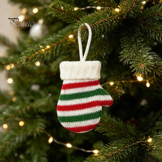 Decorative Bag Charm Mini Knitted Christmas Mitten Ornaments, Xmas Glove Hanging Decor, Festive Tableware Flatware Seasonal Party Favor Holders, Knit