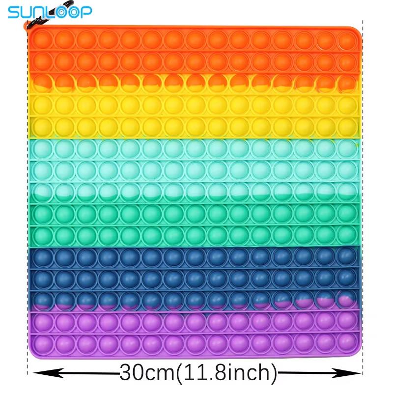 Reusachtige Regenboog Pop Fidget Speelgoed Meisjes 30cm Groot Vierkant Simpel Dimple Bubbel Groot Onder Antistress Speelgoed Stress Speelgoed Kinderen Cadeau
