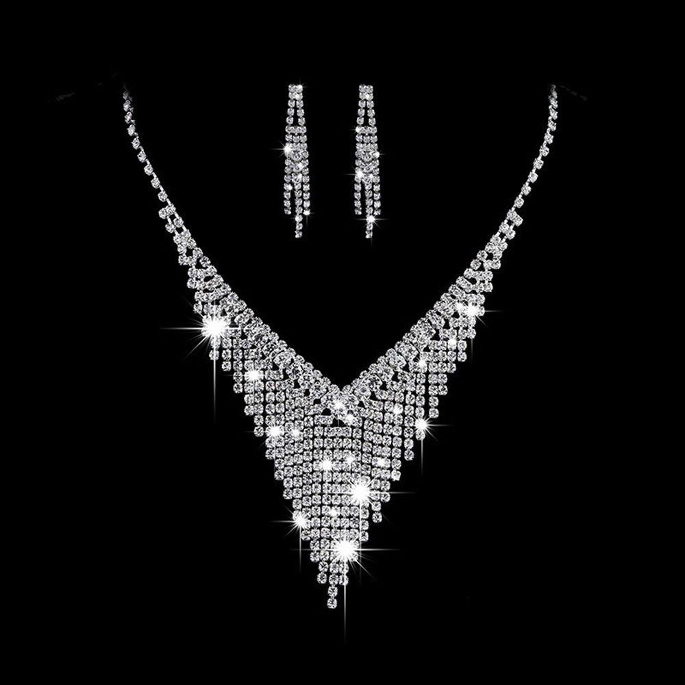 Anniversary Gift Women Necklace Dangle Earrings Water Drop Earrings Bridal Wedding Jewelry Set