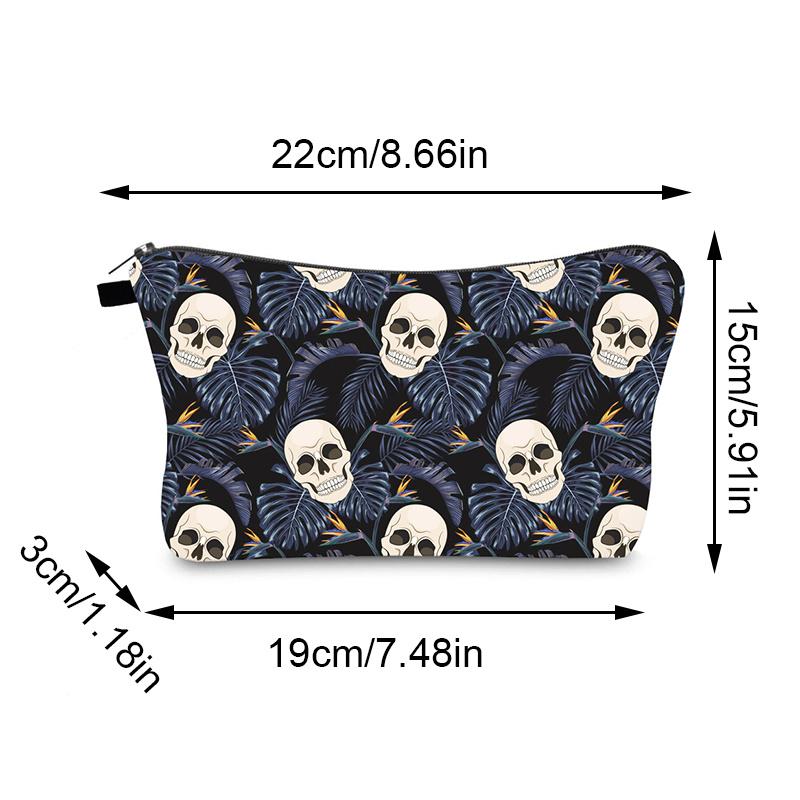 1pc Skull Head Pattern Printed Makeup Bag Travel Portable Cosmetic Brush Organizer Bag Pouch for Women Girls Halloween Gift
