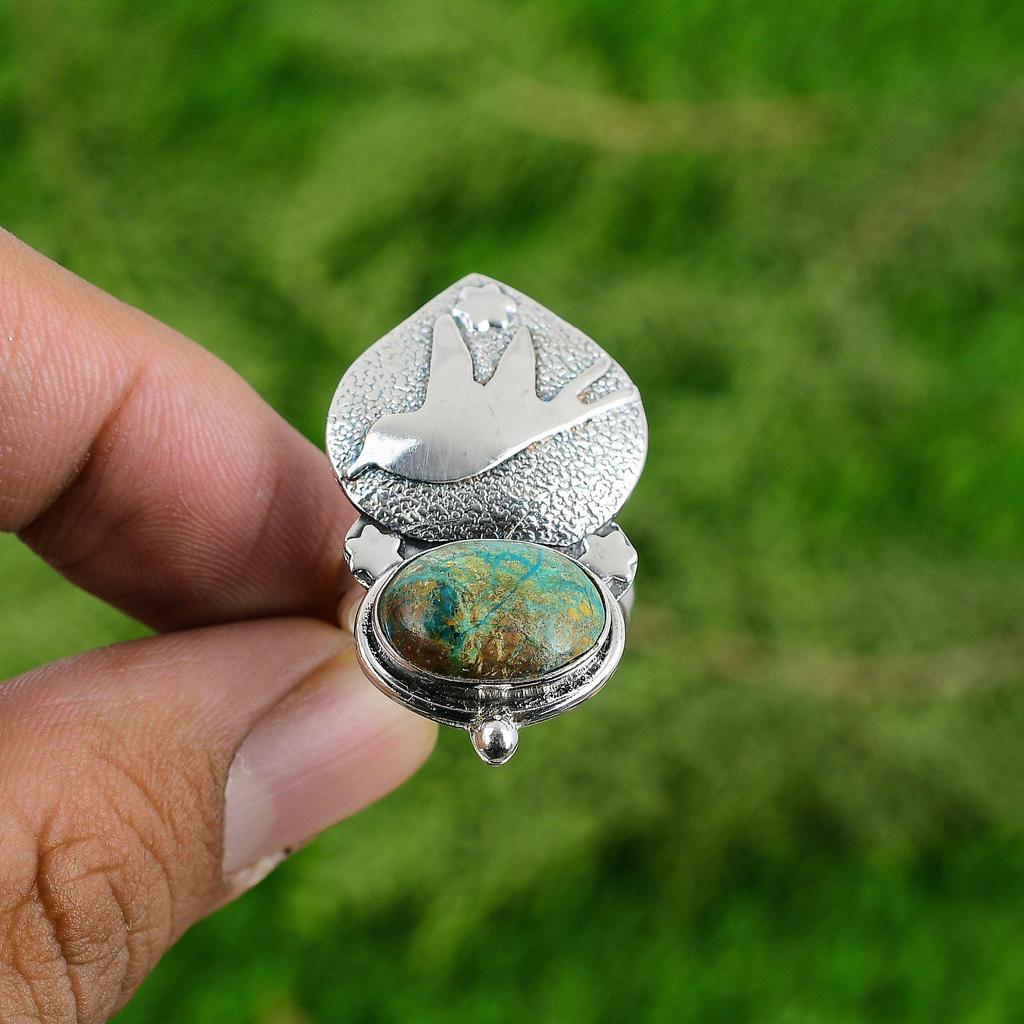 Gift For Her 925 Silver Natural Shattuckite Gemstone Multi Stone Adjustable Ring