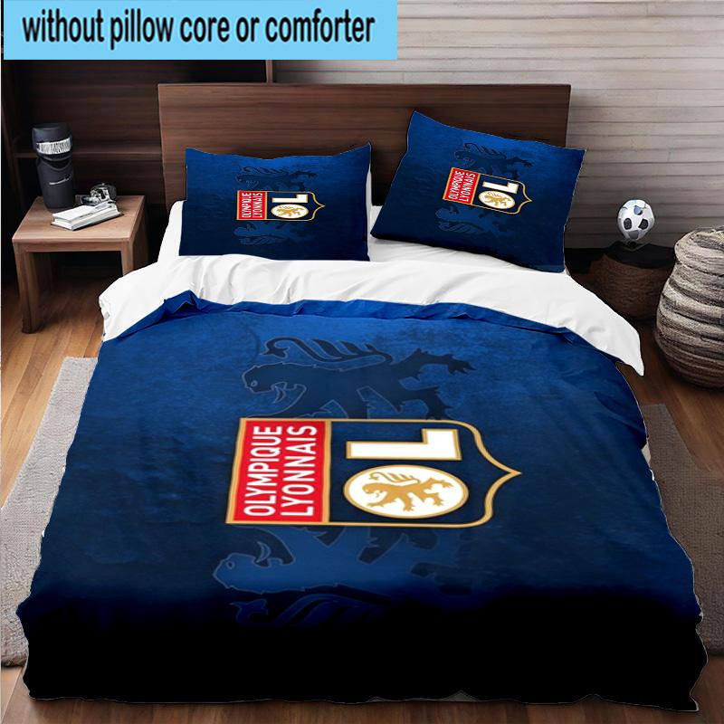 3pcs Lyon Football Crest Printed Bedding Set Duvet Cover Closure Includes 1 Duvet Cover & 2 Pillowcases Bedding Sets Home Decor Gifts