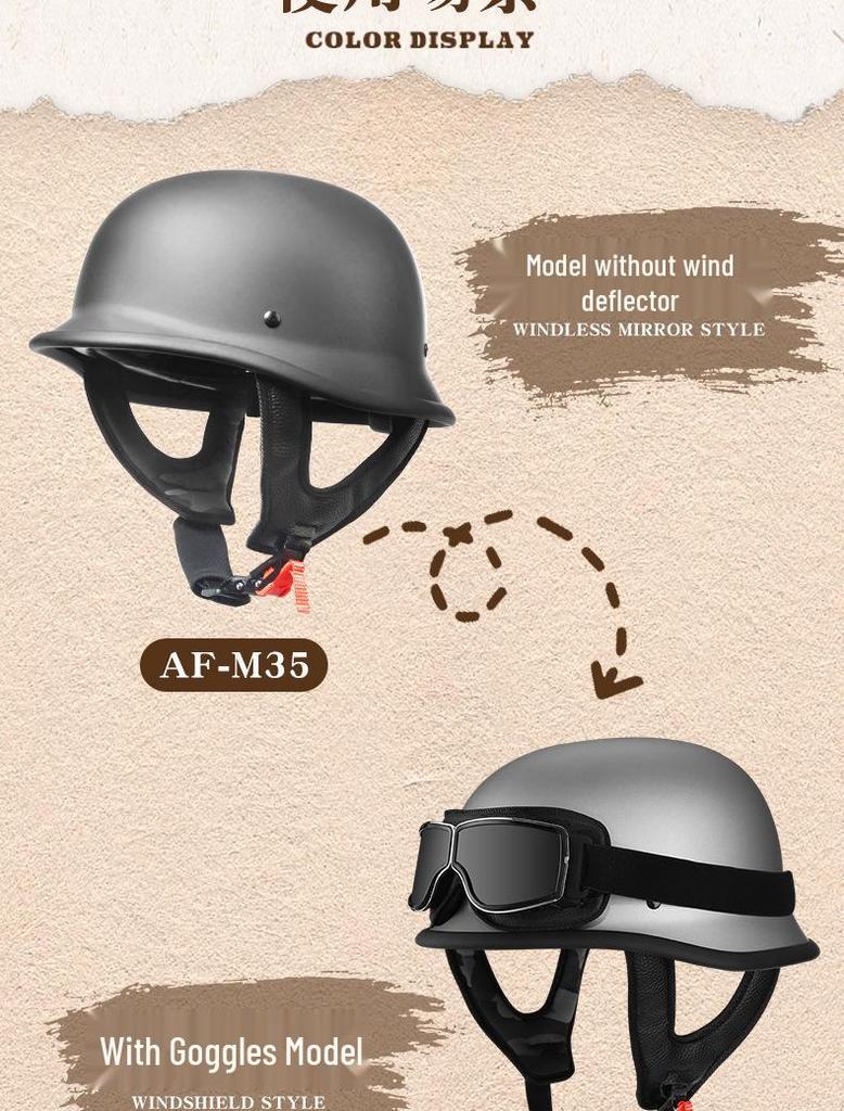 German-Style Motorcycle & Electric Scooter Safety Helmet for Men & Women - Skull Cap Design