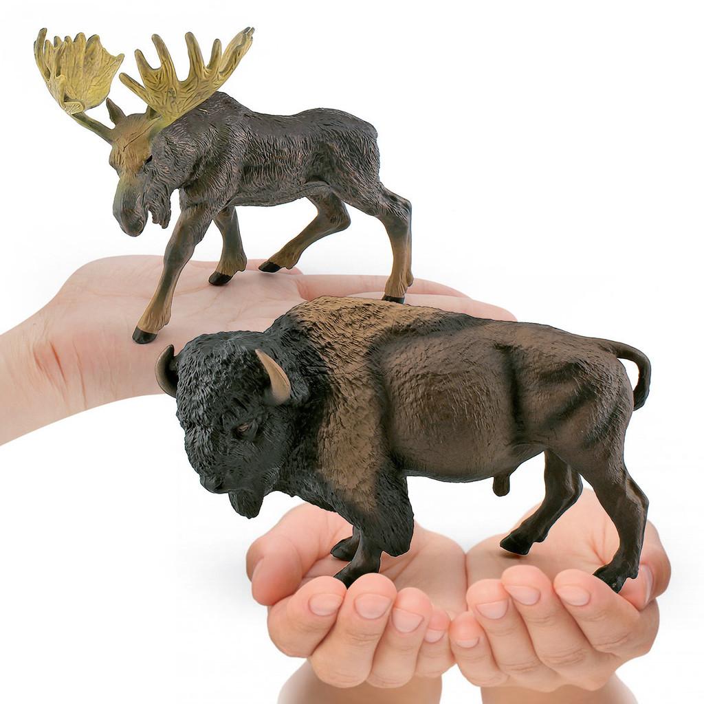 Educational Plastic American Bison And Elk Forest Animal Model Figurines For Kids