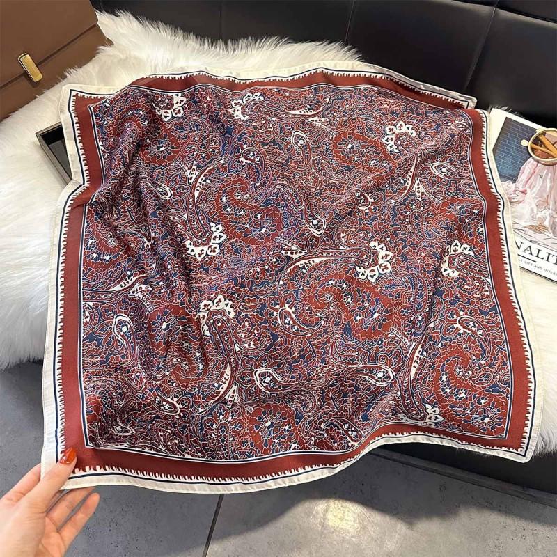 70x70cm Lightweight Silk-Look Square Scarf Women French Chic Hair Band Office Accessory Viscose 96%
