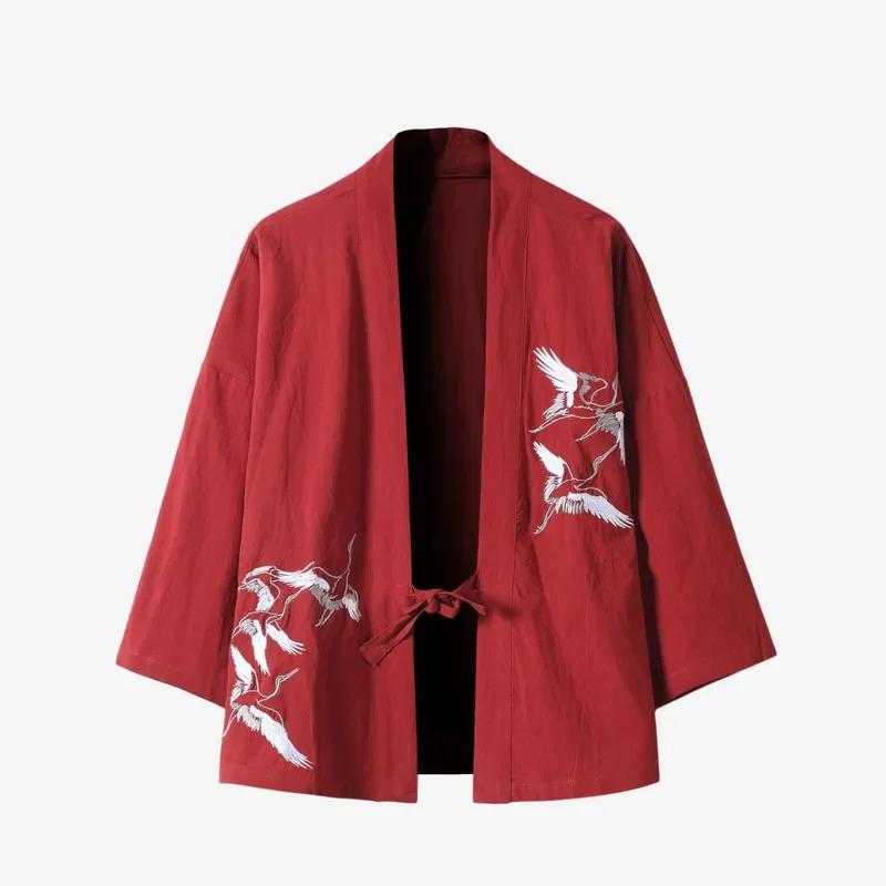 Hochwertige Baumwoll-Leinen-Mischung Japanische Mode Herren Kimono, Samurai Japanische Kleidung Trenchcoat