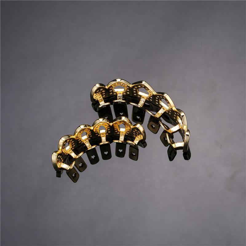 Echter Hiphop Körperschmuck Iced Out Labor Diamant Oberzähne und Unterzähne Vampir Zahn Grills Halloween Goldzähne Grillz