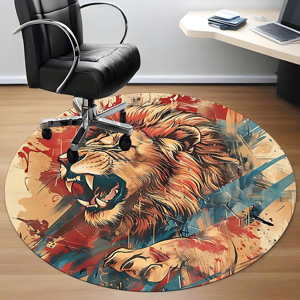 1PC Lion Roar Office Round Area Rug,  Mat Suitable ForOffice, Under Office Chairs Bedroom Living Room Home Decor, Room Deco