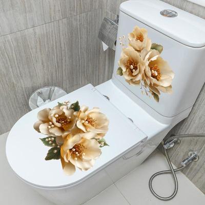 Luxury Gold Pearl Floral Toilet Sticker, Waterproof Self-Adhesive Bathroom Decor Sticker Wall Stickers