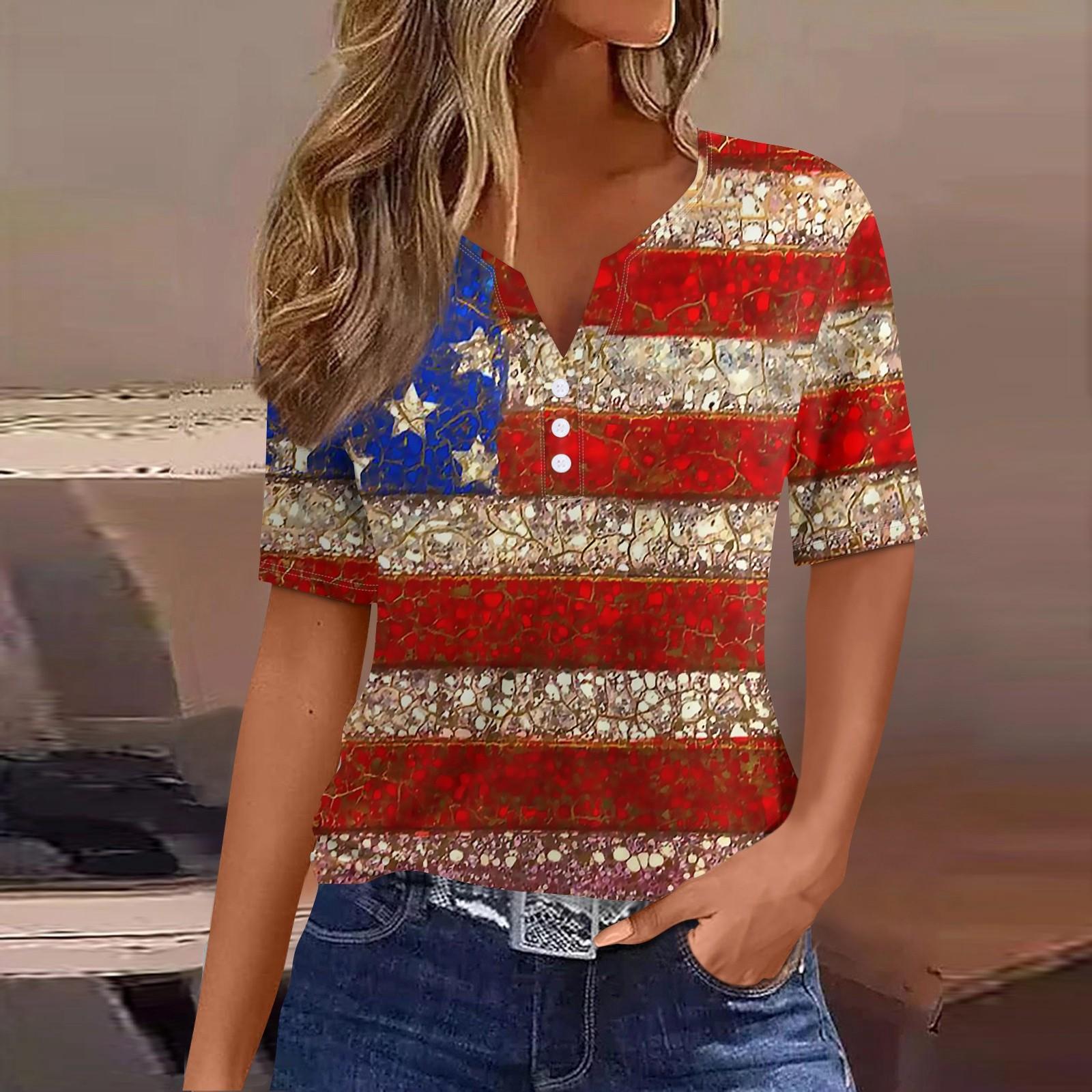 Жен. Футболка Футболка День независимости С принтом Пуговицы С короткими рукавами — фото 5