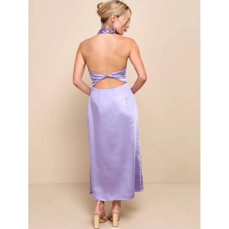 Foreign Trade Order Lu's Personalized Niche Design Oblique Collar Smooth Fabric Purple Lady Sleeveless Backless Elegant Dress