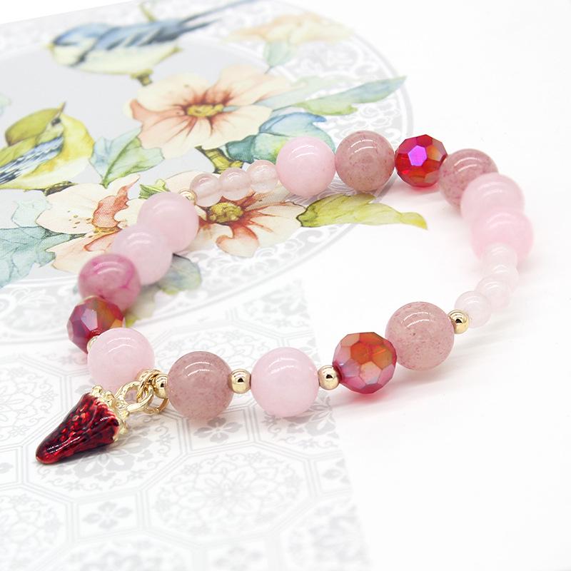 LUXY MOON Strawberry Crystal Pink Crystal Opal Lady Beads Natural Stone Bracelet