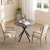 Round Dining Table for 2, Wood-Effect Top, Crossed Steel Legs, Brown