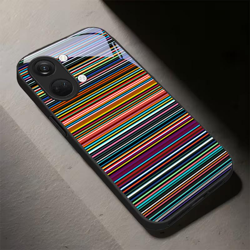Multicolor Retro Stripe Black Glass Phone Case For OnePlus Ace 3 5 Pro Nord CE 2T 2 3 Lite 6 7T 8 9 10 Pro 2V 11R 12R 13R Cover