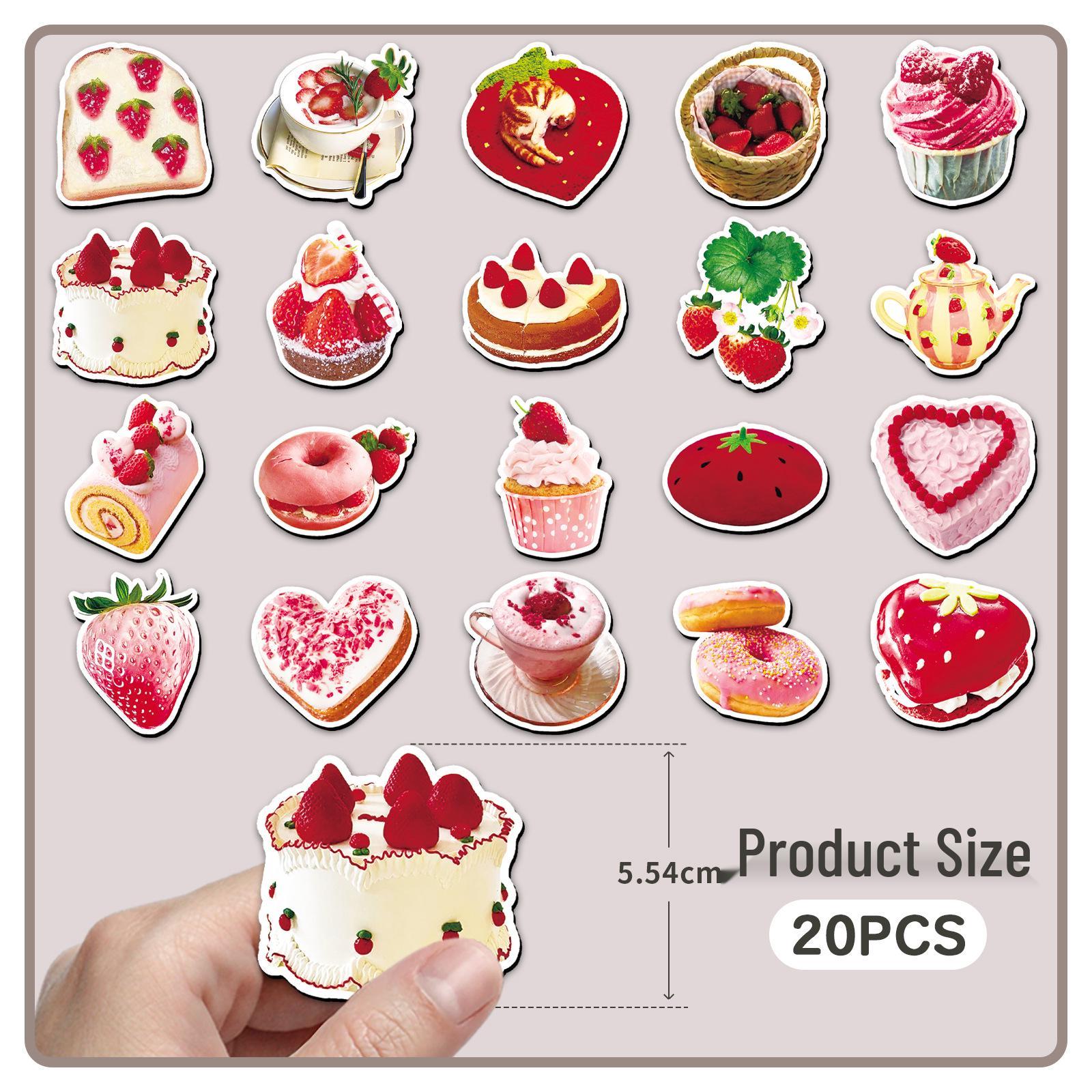 20-Piece Korean Style Strawberry Fruit Cake Refrigerator Magnets - Realistic & Waterproof
