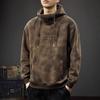 Men's Heavyweight Retro Hooded Sweatshirt: Autumn/Winter Thickened Style with Stamped Half-High Collar.