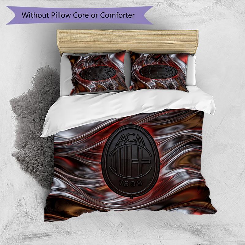 Ensemble de literie 3 pièces imprimé motif AC Milan Housse de couette et taies d'oreiller douces, respectueuses de la peau, lavables Ensemble toutes saisons Chambre à coucher