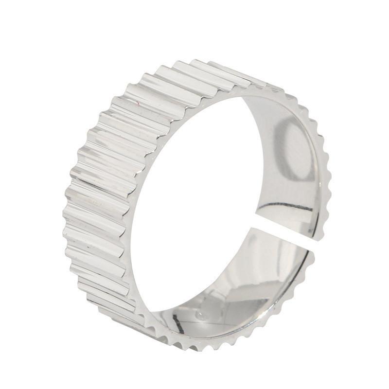 Stunning 925 Sterling Silver Geometric Open Adjustable Couple Gear Ring For Women