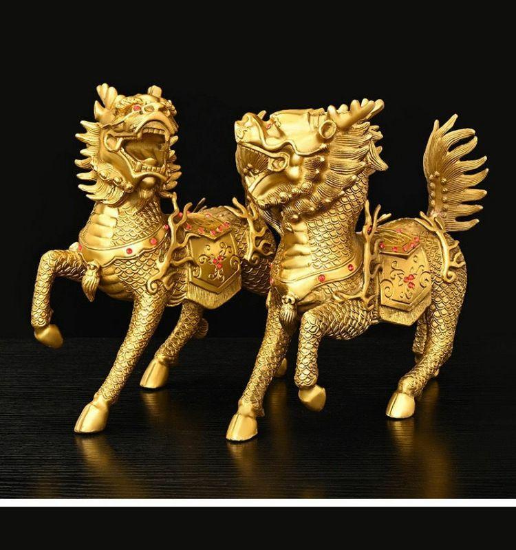 1pairs Copper Unicorn Ornaments Attract Wealth Feng Shui Living Room Store Office Decoration Crafts