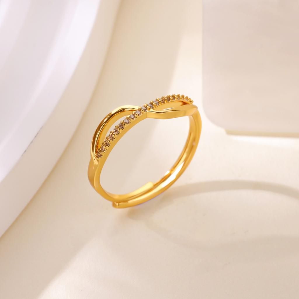 Cubic Zircon Infinite Rings for Women Men Stainless Steel Gold Color Open Adjustable Ring Jewelry Valentine's Day gift