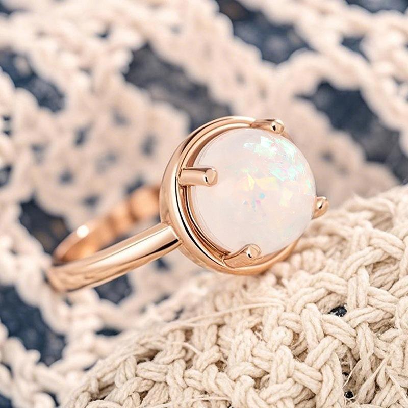 Attend The Banquet With A Square, Dazzling, Elegant, Trendy Bride'S Wedding Jewelry, Round Moonstone, High-End Zircon Ring