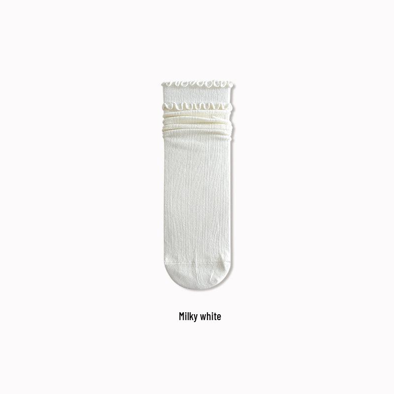 Women's White Mid-Calf Socks, Spring & Autumn Style, Paired with Birkenstocks; Girls' Lace Ruffled Long Socks, Perfect for Autumn & Winter.