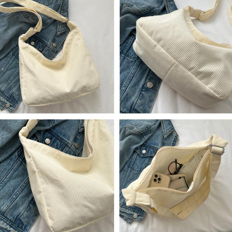Casual Corduroy Hobo Shoulder Bag, Minimalist Solid Color Handbag, All-Match Retro Bag