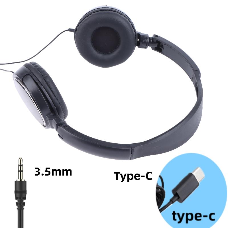 1Pcs 3.5Mm/Type C Bass Stereo Headphones Foldable Adjustable Headband Wired Headphones For Mobile Phone And Computer