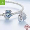 S925 Sterling Silver Blue Flower Silicone Positioning Beads, Spring Flower Diy Beaded Bracelet Accessories