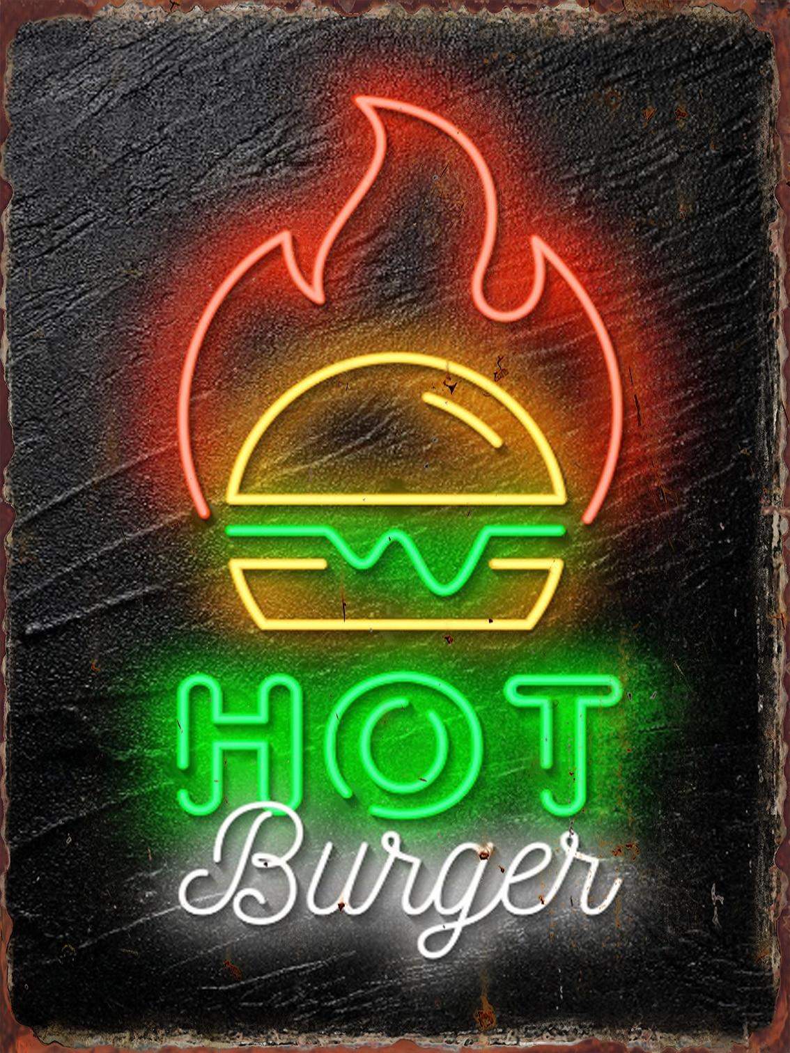 

Винтажные неоновые жестяные таблички с едой Декорация для меню бара и клуба западного ресторана Табличка с узором картофеля фри Ретро металл 20x30cm