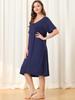 uxcell Pajama Short Solid Soft Size M Women's Nightgown, Dress, Sleeve, Color, Modal, Button-Down, Navy,
