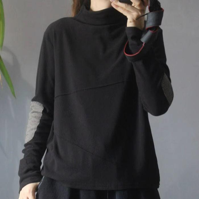 Women's Long Sleeve Top Mock Neck Japanese Casual Elegant Knit Top