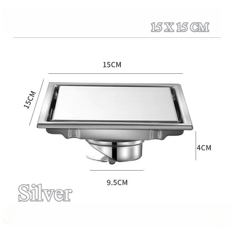 Large Flow Drainer with Base 304 Stainless Steel Hidden Square Bathroom Toilet Drainage Anti-odor Floor Drain