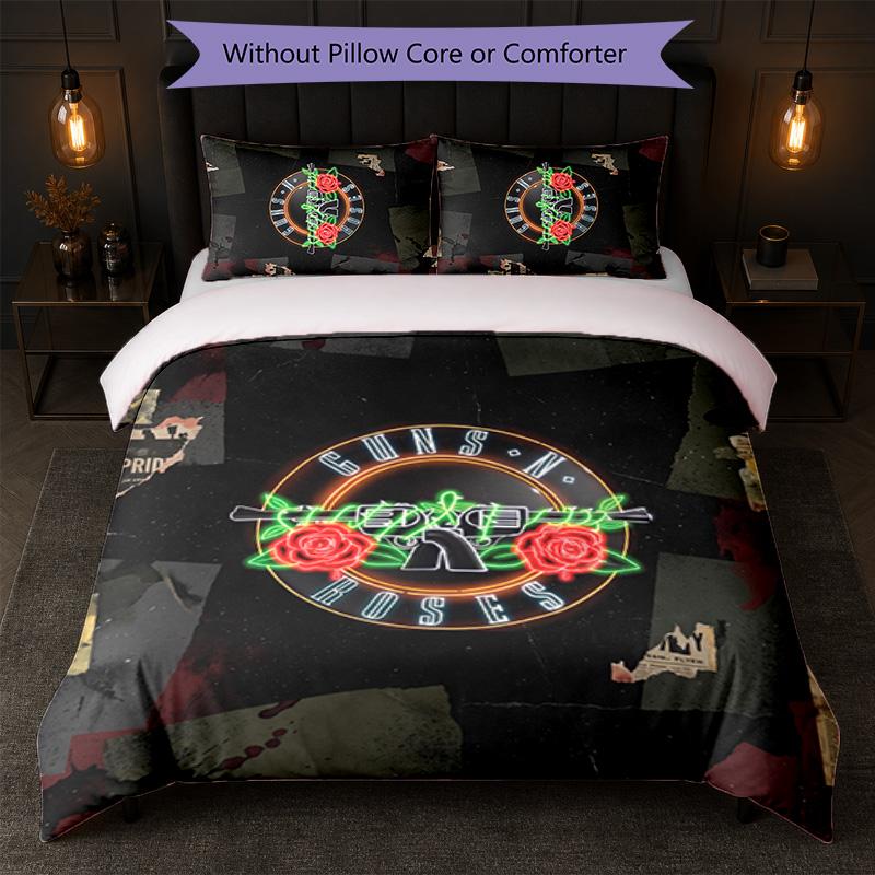 Guns N’ Roses Print 3Pcs Bedding Set Duvet Cover With Two Pillowcases Soft Bed Linen For Household Bedroom