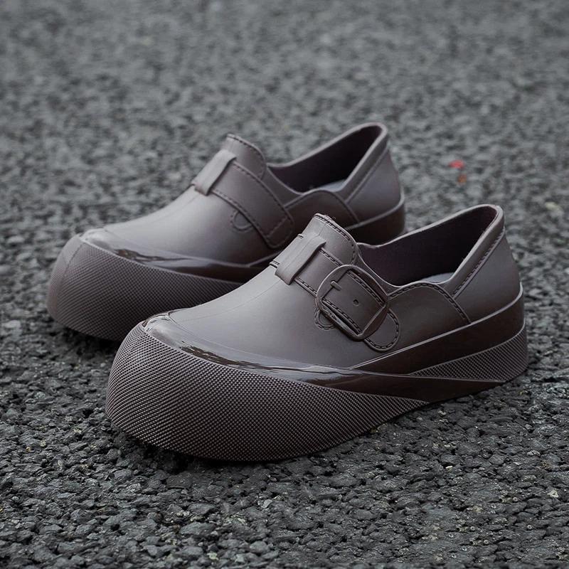 Female Fashion Outdoor Waterproof Anti Slip Thick Soled Wear Resistant Short Tube Rain Shoes Rubber Shoes