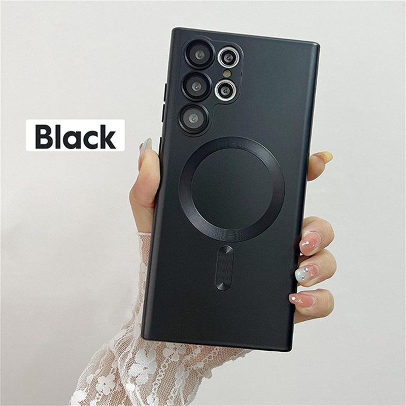 

Роскошный магнитный чехол Magsafe с беспроводной зарядкой для Samsung Galaxy S22 S21 Fe S23 Ultra Plus, матовый защитный чехол для объектива камеры Samsung S23 Ultra чёрный