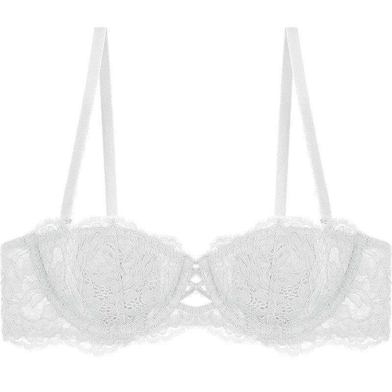 New popular French tube top strapless underwear women's suit thin big breasts show small lace gathering sexy bra cover