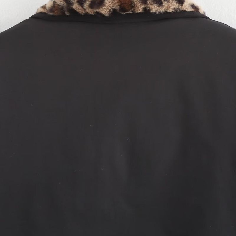 Kaslead New Arrival Women's Clothing Fashion Style Stylish Simple and Versatile Double-Sided Leopard Print Stuffed Outwear