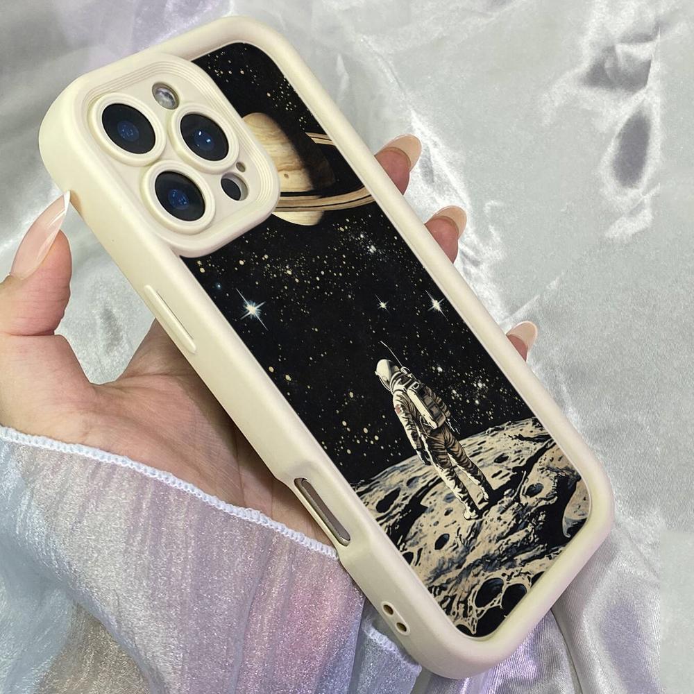 JT35 Astronaut Gazing at Saturn Phone for iPhone 17 16 Pro Max Samsung S26 S25 Ultra A17 A16 A07 Xiaomi 15T Redmi Note 14 Pro Plus Soft TPU Case Cover