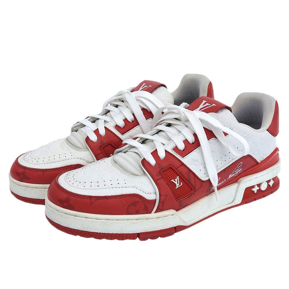 Louis Vuitton Trainer Line Sneaker #54 Herren Rot x Weiß 10" 1AANFH 22 Schuhe 6.5 Rot / Weiß Gebraucht