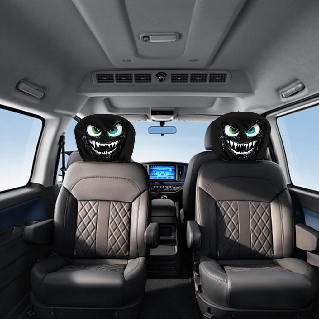 Funny Evil Eyes Design Car Headrest Covers Breathable Polyester Seat Headrest Protectors for Daily Commute & Road