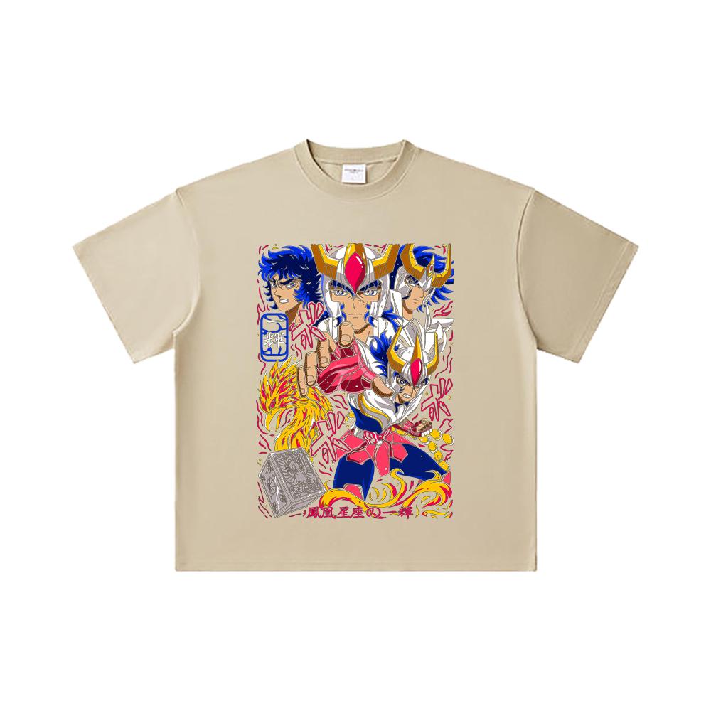 260 GSM Double Yarn 32 Count 100% Cotton Saint Seiya V7 Fenix Print Unisex Heavy Cotton T Shirt