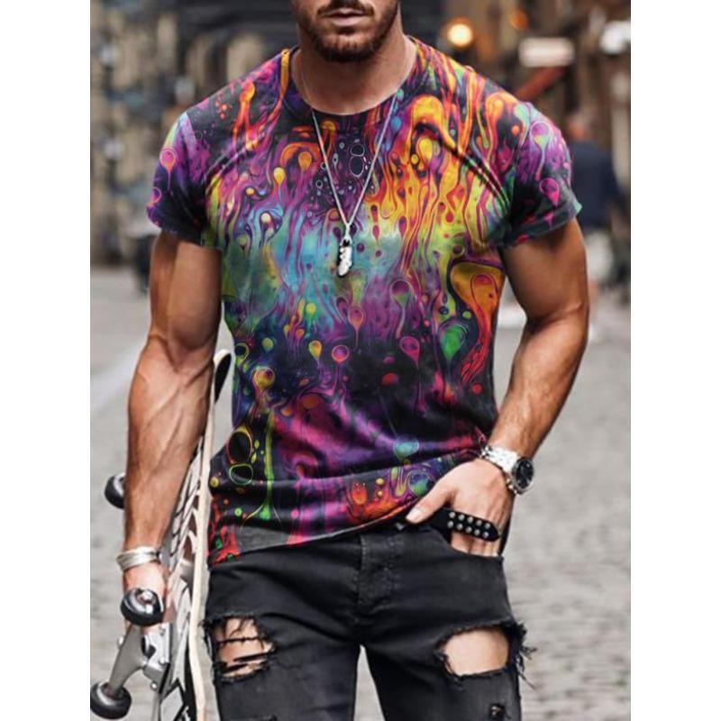 

Men s 3D Printed Street Fashion T-Shirt Colorful Pattern Printing Short Sleeve O-Neck Pullover Casual Top 5XL