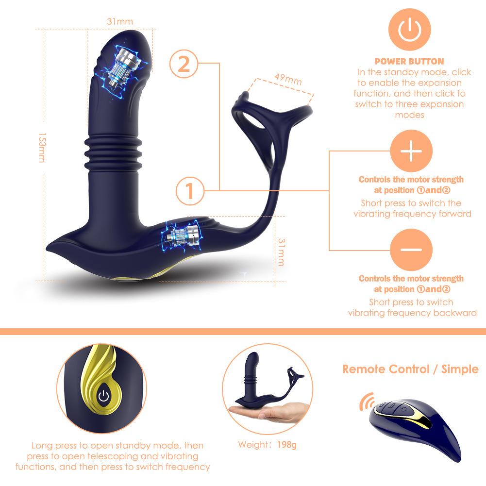 Male Prostate Massager Vibrator Telescopic Anal Plugs Penis Ring Butt Plug Vibrator Wireless Control Sex Toy for Men Masturbator