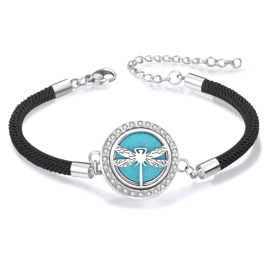 Diamond Inlaid Aroma Diffuser Bracelet: Adjustable Black Rope Wristband for Women