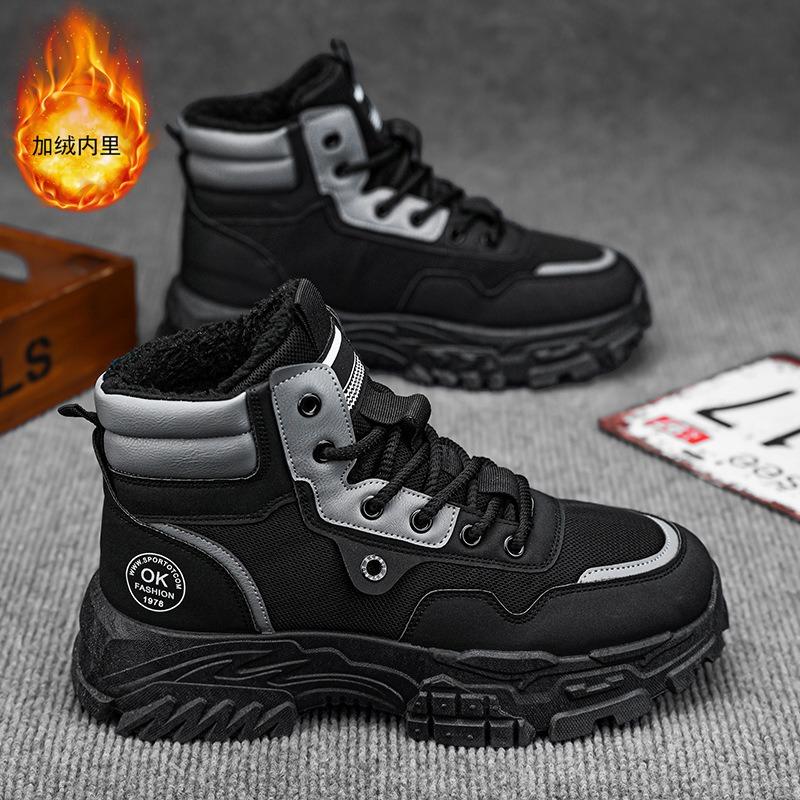 Men S Fleece Lined High Top Martin Boots Thick Sole Warm Winter Work Boots