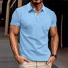 Men's Summer Waffle Striped Lapel Solid Color Button-up Short-sleeved Polo Shirt
