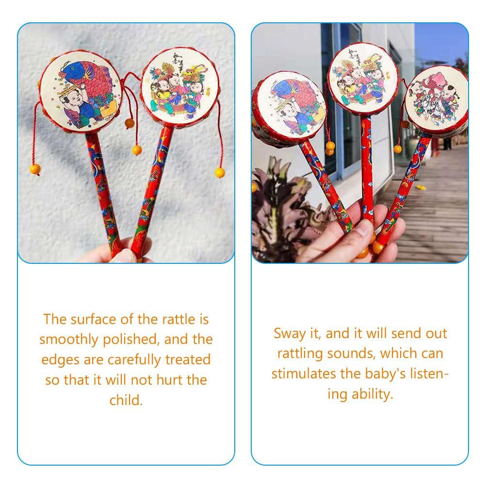 Kisangel Monkey Drum Chinese Rattle Drum Traditional Wooden Baby Rattle Toy Handheld Rattle for Baby Soothing Toy