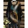 T-shirt Estiva da Donna Stampa Colibrì Pavone Girocollo Coda Comoda Manica Corta Oversize Orlo Irregolare Top